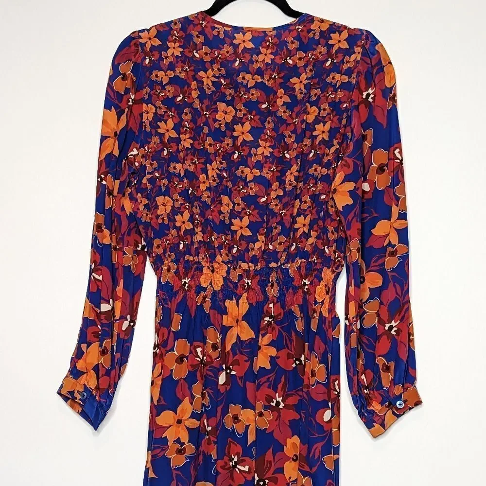 Tucker Juliette Dress Teal Petals in Starlight in Silk Crepe de Chine Midi